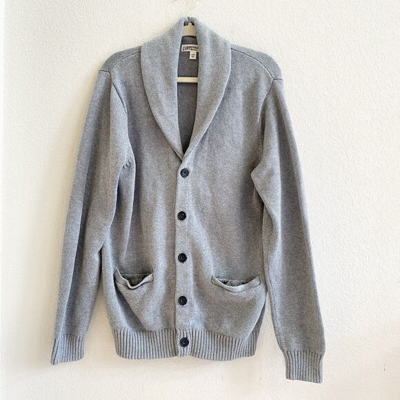 GOODTHREADS Men L Tall Cardigan Knit 100% Cotton Button Sweater Shawl Collar - Picture 1 of 11